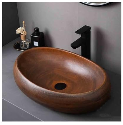 Aufsatzwaschbecken Keramik Oval Outdoor Indoor Badezimmer Vintage Standwaschbecken Terrasse Waschbecken für Waschtischunterschrank
