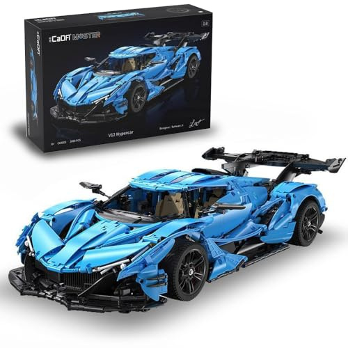 CADASpaß CADA C64003W Technik Auto V12 Hypercar für Apollo IE, 3865 KIemmbausteine Rennauto Modell, im Maßstab 1: 8 Bausatz
