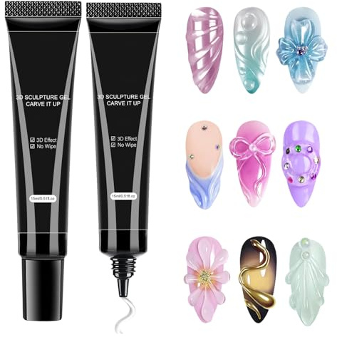 2PCS 3D Nail Gel Sculpting Gel, Blooming Gel for 3D Nail Art Designs, Create Unlimited Nail Art Styles with 3D Gel, Nails Gel Nails Polish Kit, 3D Nail Gel Set, Nail Designs DIY Nail Painting Carved