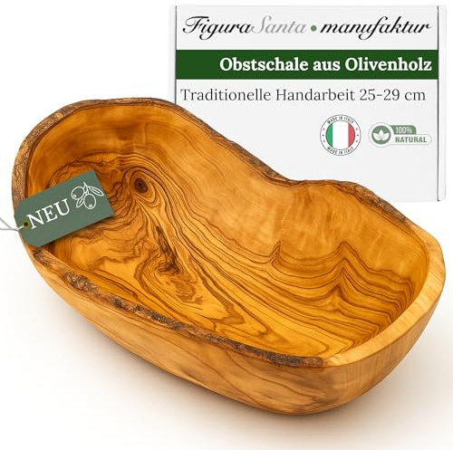 Figura Santa Olivenholz Obstschale rustikal - Handgefertigte Holzschale, mediterrane Schüssel für Snacks, Obst & Brot, nachhaltige Tischdekoration (25-29cm)