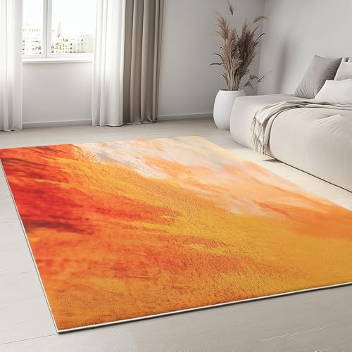 Flauschiger Teppich 80 x 150 cm Orange Minimalistisch Anime Farbverlauf - Weich Groß Imitationswolle Teppich Waschbar Rutschfest Teppiche, Bettvorleger für Kinderzimmer Mädchenzimmer Jungenzimmer