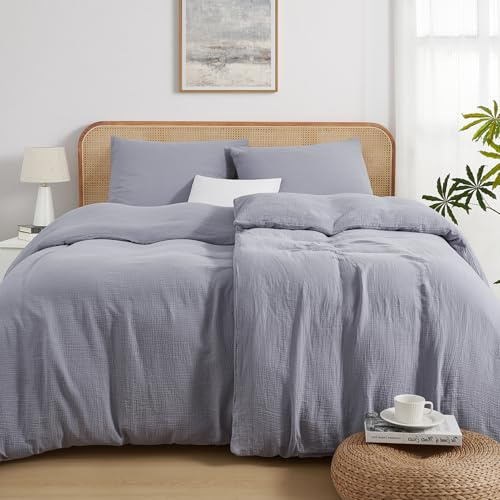 Duvetnova Allergiker Bettwäsche 135x200 Musselin Baumwolle,ÖKO-TEX Mädchen Bettwäsche in Hellgrau,Extra Weich & Atmungsaktiv Duvet Cover Sets 4teilig 2 Bettbezüge 135x200+2 Kissenbezüge 80x80 mit RV