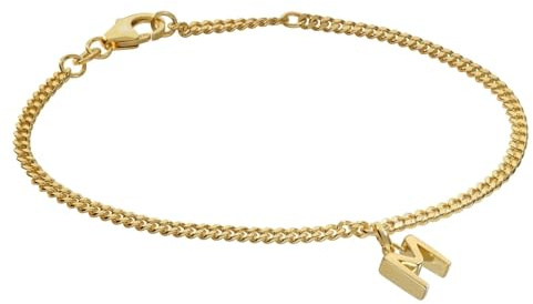 trendor Mädchen-Armband mit Buchstabe M 925 Silber Vergoldet 21602-M | zeitloses Flachpanzerband, eleganter Armschmuck für junge Damen,