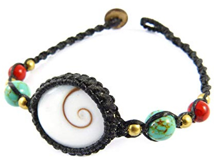 Armband mit Shiva Auge Muschel - Thailand Makramee Tribal Surfer Stil