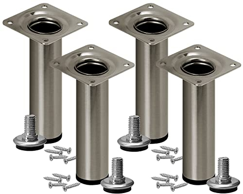 Stahlia Möbelfüße verstellbar (4er Set) Edelstahl Gebürstet 10cm Höhe belastbar bis 50kg Sofafüße Schrankfüße Möbelbeine höhenverstellbare Füße Metallbeine