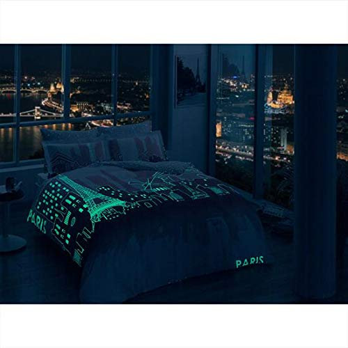 Nachtleuchtender Phosphoreszierender Stoff Satin Paris Themed Bettwäsche Set % 100 Baumwolle 6-teilig