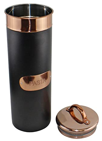 Black And Copper Kitchen Pasta Storage Canister Tin ~ Gorgeous Metal Spaghetti Jar