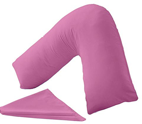 ER Traders Ltd V Pillow With V Pillowcase Hollowfibre Back and Neck Support V Shaped Orthopedic (Fuchsia, Complete with Pillow)