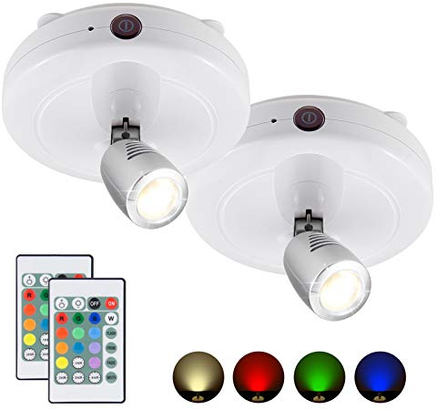 HONWELL Faretto a LED senza fili a batteria con telecomando, Lampada d'accento con timer per illuminazione RGB per freccette, Illuminazione per immagini ruotabili per specchio da pittura, 2 pezzi