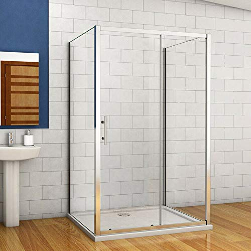Aica Sanitär Duschkabine Duschabtrennung 140x70x70cm U Form duschkabine Dusche Seitenwände Schiebetür Gleittür H190cm