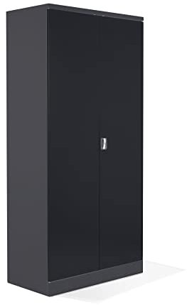Schrank & Stuhl Aktenschrank Büroschrank Stahlschrank Flügeltürschrank mit 4 höhenverstellbaren Fachböden, 195x92x42 cm, Anthrazit/Schwarz