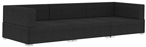 Tidyard 3-TLG. Rattan Lounge Gartenmöbel Set Sofa Garnitur Garten Sofagarnitur mit Auflagen 2 Ecksofas & 1 Mittelsofa Sonnenliege Garten Sofa Couch Gartenliege Relaxliege Liege Poly Rattan Schwarz