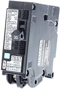 Siemens Q120DFN Interruptor de circuito neutro enchufable de 20 amperios y 1 polo de doble función (CAFCI/GFCI), color negro