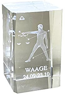 Waage 3D Glas Kristall Quader XL Sternzeichen im Hochformat - von WWW.Vienna-Fashion.at - Wien Österreich Austria - Setzkasten Deko Vitrine (Waage)