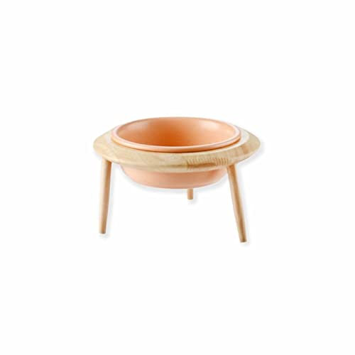 Monkimau Hundenapf Katzennapf aus Keramik mit Holzständer erhöht Futternapf Fressnapf (480ml, Pink)
