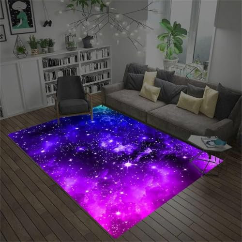 Chyuan Star Galaxy Teppich, Wohnzimmerteppich Universum Planet Lila Teppich Raumdekoration Badezimmermatte Flur Teppich Spielplatzteppich (Violett,80x120cm)