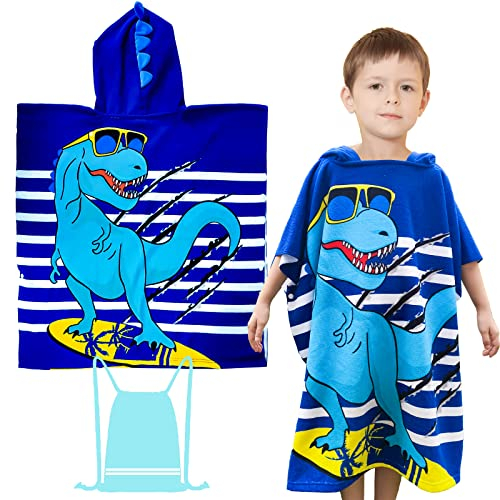 FILOWA Badeponcho Jungen Badetuch Poncho Handtuch mit Kapuze Dinosaurier Kapuzenhandtuch Mikrofaser Weich und Saugfähig Strandtuch Surf Warm Kapuzenponchos für Kinder Teenager 6-14 Jahre,70 * 150 cm