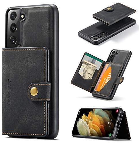 HERCN - Funda de Piel sintética para Samsung Galaxy S22 5G de 6,1 Pulgadas, Funda de teléfono móvil Funcional con pequeña Cartera magnética única. (Negro)