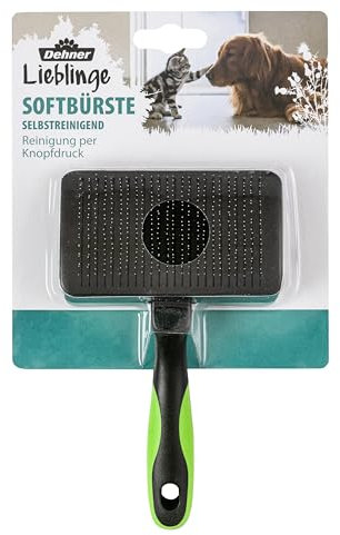 Dehner Hunde- und Katzenfellpflege, Softbürste, selbstreinigend, entfernt lose Haare und Unterwolle, Kunststoff