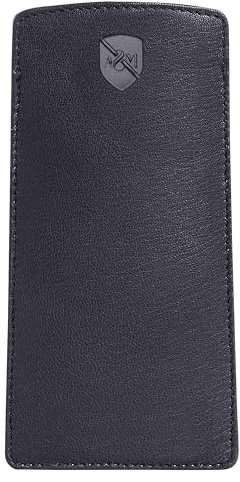ALLEN & MATE Genuine Leather Eyeglass Case, Slim Slip-In Reading Glasses | 100% Genuine Leather, Interior Fits to 5.5in Wide x 1.8in Lens Height, Cleaning Cloth, Not for Sunglasses