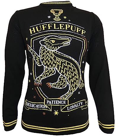 HARRY POTTER Christmas Jumper Hufflepuff Crest New Official Unisex Ugly