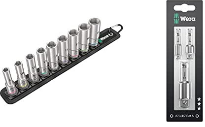 Belt B Deep 1 Socket Set of 9 Metric 3/8in Drive & 05073200001 870/4 Adaptor Set - Silver (7-Piece)