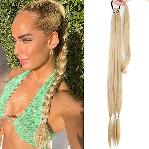 FDEETY Geflochtener Pferdeschwanz Haarteil Zopf Haarverlängerung Synthetik Haarteile Glatt Lang Pferdeschwanzhalter Wrap around Ponytail