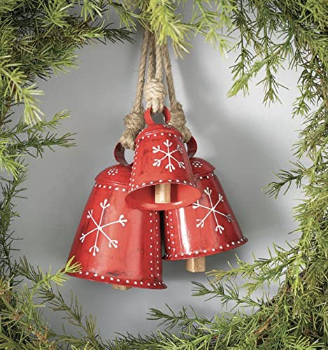 Weihnachtsglocken, rustikale Dekoration, große Ornamente, handgefertigt, hängende Glocke, Heimdekoration, Glocken, 3er-Set (rot)