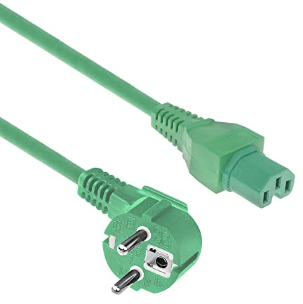 ACT Warmgerätekabel CEE7/7 nach C15, 2m Netzkabel CEE 7/7 (gewinkelt Schutzkontakt) Stromkabel auf C15 Warmgerätebuchse, Stromkabel Grün – AK5319