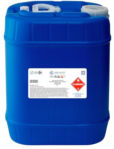 Lab Alley Ethanol 200 Proof (100%) Denatured with Heptane, Extraction Grade Solvent, Kosher & Halal Certified, Made in USA, 5 Gallons