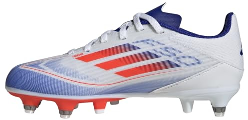 adidas F50 League Football Boots Firm Ground, Scarpe da Calcio, Cloud White/Solar Red/Lucid Blue, 35 EU