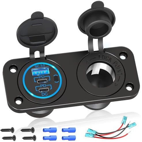 (3-USB) PD USB C Steckdose 12V Auto 300W: USB Buchse Einbau Dose Wasserdicht 12 Volt DC Adapter KFZ Stecker mit Schalter Panel USB Anschluss für iPhone Wohnmobil Motorrad Boot LKW Wohnwagen