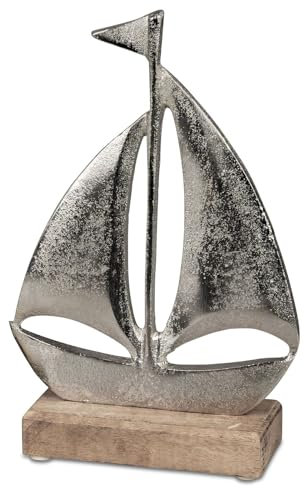 formano Maritimes Dekoobjekt Segelboot 22cm - Silbern Aluminium und Mango Holz