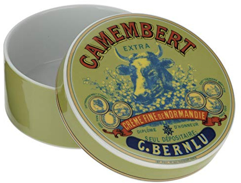 BIA International - Camembert Baking Dish with Cover - Vintage Design, Porcelain Cheese Baker Set for Camembert Baking - Green - Gift Boxed Packaged