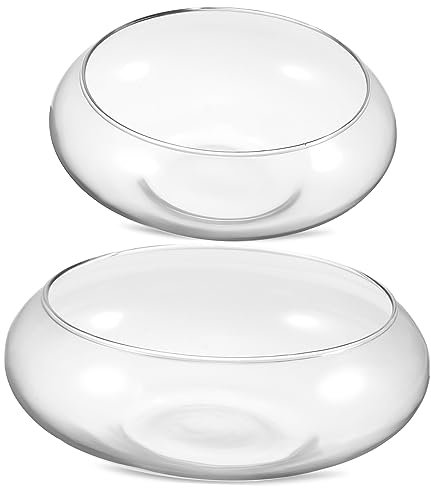 DIKACA 2 Piezas Tazón De Vidrio Grande Terrario Macetero De Cristal Pecera Maceta De Burbujas Transparente Cuenco De Jarrón De Vidrio Florero De Aire Plato De Frutas Lirio De Agua
