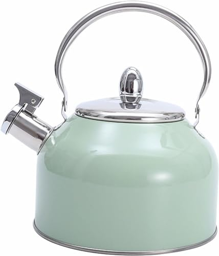 Hervidor de té con silbido de 2,5 L, hervidor con silbido fuerte para agua hirviendo, café o leche, hervidor verde menta de acero inoxidable 304 con mango ergonómico verde-2,5 L
