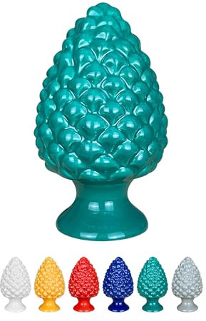 IlGruppone Pigna Siciliana Decorativa Colorata Dipinta Mano Soprammobile Pigne di Caltagirone Design Siciliano Decorativa Ornamentale - Verde - Media