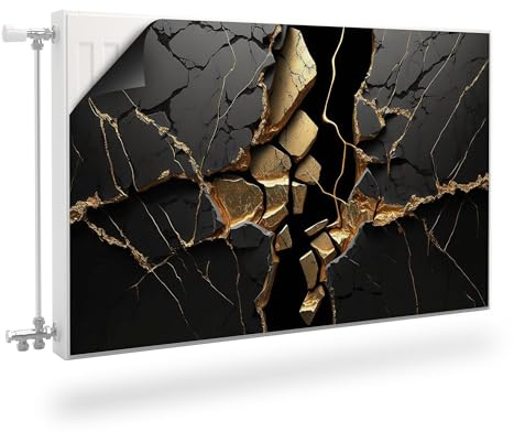 Muralo Heizkörperverkleidung Schwarz-Goldener Marmor - 80x60 cm | Heizkörperabdeckung, magnetisch für Plattenheizkörper - geruchlos und sicher, aus Stahl oder Blech