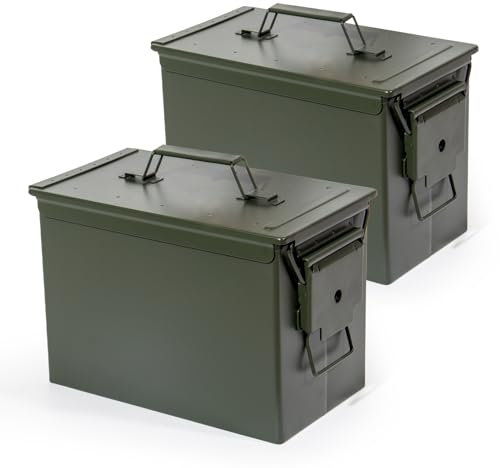 GREELUE Munitionskiste, US Ammo Box, Patronenbox, Aufbewahrungsbox für Lithiumbatterien, Munition (Armeegrün-30cm*2)