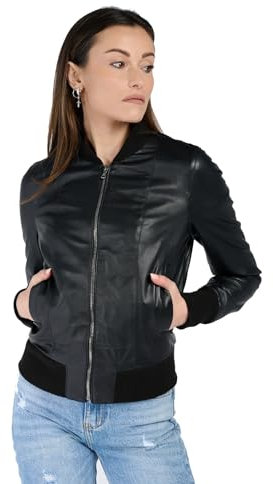 BARONE giubbotto pelle donna, giubbotto primaverile donna in vera pelle, giacca di pelle donna Made in Italy Bomber donna AMBRA (AMBRANAPPA01, IT, Testo, M, Regular, Regular)