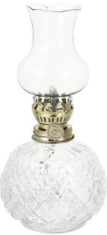 SEWACC Vintage Glass Kerosene Lamp Oil Lamp Retro Decorative Oil Lantern with Adjustable Fire Wick, Rustic Oil Lamp Lantern for Indoor Home Decoration
