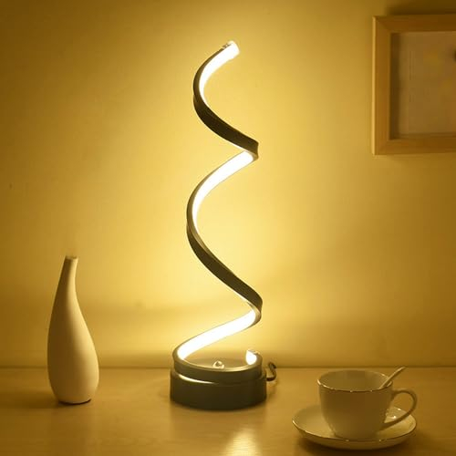 Mengjay LED Spiral Tischlampe,Nachttischlampe mit 3 Farbtemperatur,Gebogene LED-Tischlampe Augenschutz Schreibtischlampe,Modern Nachttischlampe Nachtlicht für Kinder Schlafzimmer Wohnzimmer (Schwarz)