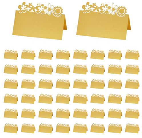 Uposao 50 Stück Tischkarten Hochzeit Hohle Sonnenblume Perlenpapier Platzkarten Grußkarten zum Beschriften Namenskarten Sitzplatzkarten für Hochzeit Geburtstag Kommunion Taufe Feier 10 cm x 10 cm