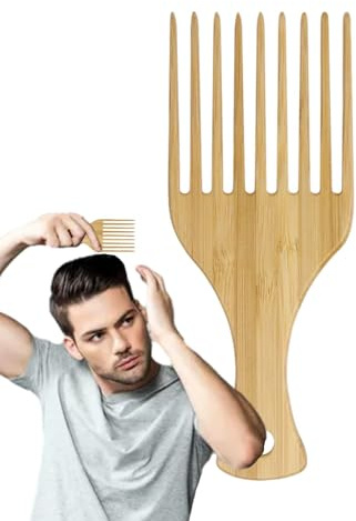 Peigne à dents larges – Peigne fourchette en bois massif | Peigne à dents larges en bois pour cheveux bouclés | Peignes de coiffure pour homme | Peigne à cheveux à dents larges | Peigne à cheveux en