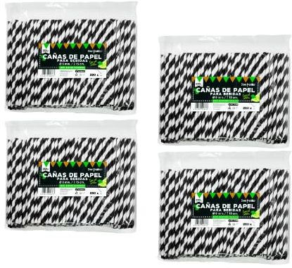 Don Palillo, Lot de 1000 pailles en papier biodégradables, 6 mm x 15 cm, tiges Palel en spirale blanches et noires, sans plastique, écologiques, solides, durables et compostables, boissons froides et