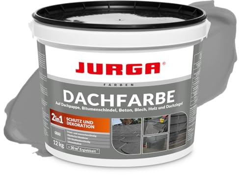 JURGA Dachfarbe 12 Kg Grau (≈30m²) 2 in 1: Deko & Schutz, Sockelfarbe, Betonfarbe, UV- und Witterungsbeständig, Hohe Elastizität, Einfache Anwendung, LF-frei, Innen- und Außenrenovierfarbe