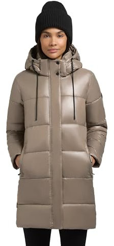 khujo Damen Wintermantel warmer Steppmantel schimmernd mit Kapuze Jadet2-YM Champagne Beige Gr. XL