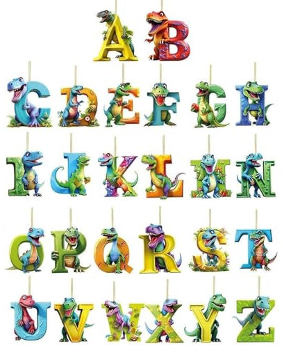 Weihnachtsbaum -Dekorationen, Dinosaurier Weihnachtsschmuck, 26 Buchstaben Dinosaurier, Acryldinosaurier -Ornament für Weihnachtsbaum, Cartoon -Autohänge für Weihnachtsdekorationen