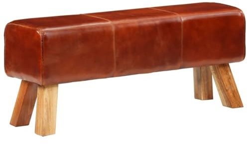 Xichuzi Sitzbank Turnbock Braun 110 cm Echtleder und Massivholz Mango, Flur Möbel, Sitzbank Esszimmer, Bettbank, Flur Deko, Sitzhocker, Truhenbank, Schlafzimmer Möbel, Truhenbank