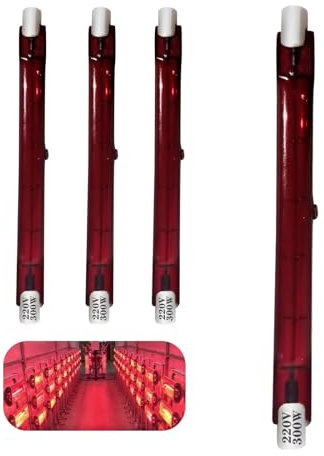 Infrarotlampe 300W, R7 Halogenstab Dimmbar, R7S Halogenlampe 118mm 300W Ersatz J-Typ Linear Halogen Lampe, 300LM, Infrarot Halogen Wärmelampe 300W Halogenstablampe Rot Heizlampe, 10mm Ø, 4 Stück